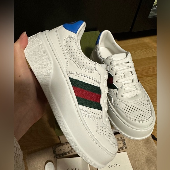 💯%Authentic!Brand New!Gucci WOMEN'S SNEAKER WITH WEB platform sneakers 37.5/7.5 - Picture 5 of 8
